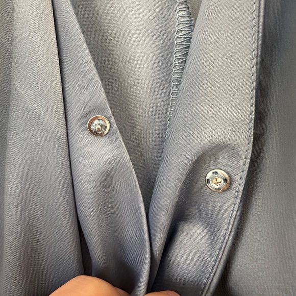 Fourteenth Place Satin Feel Blue Slip Wrap Dress - Picture 8 of 11